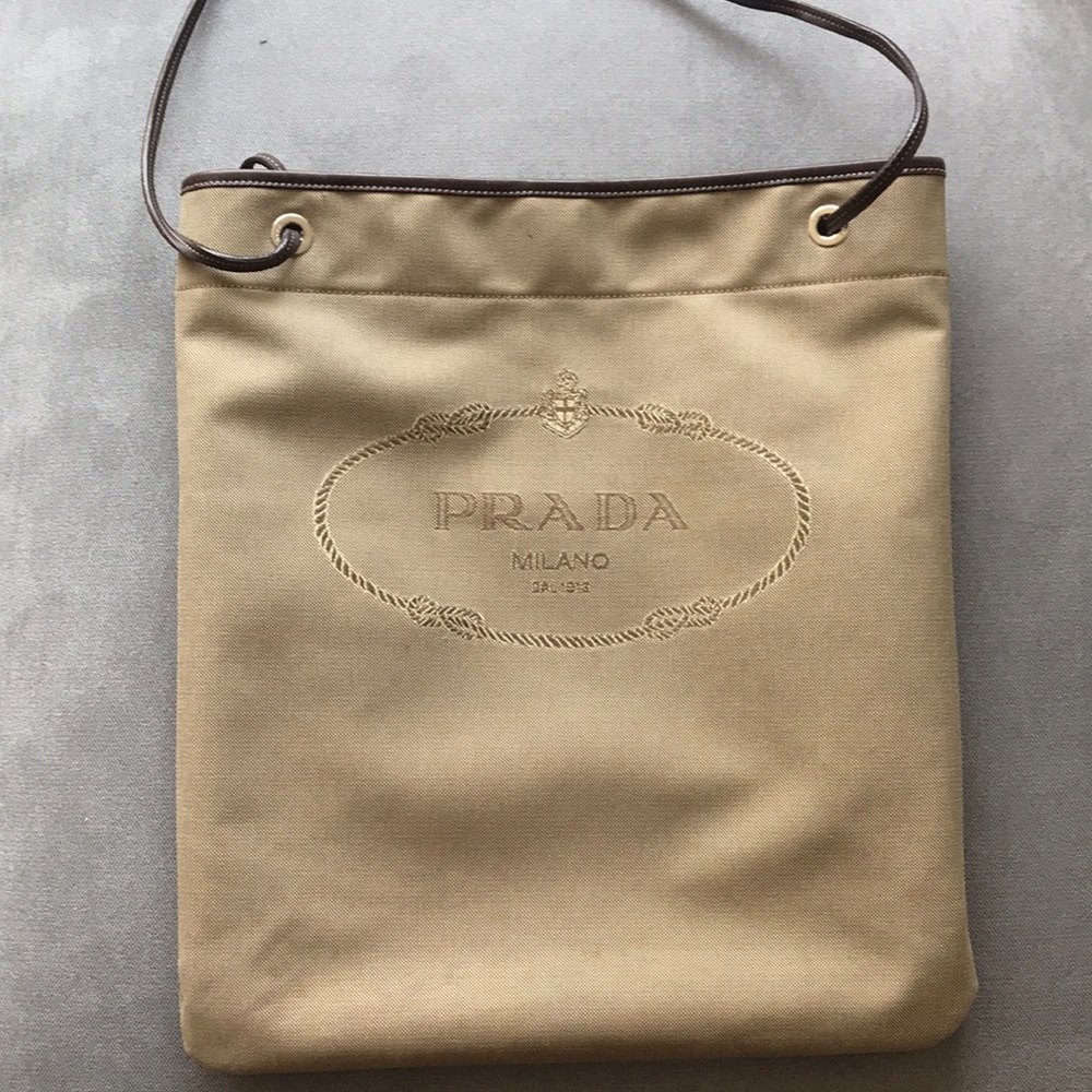 Prada Tan Canvas Tote Bag